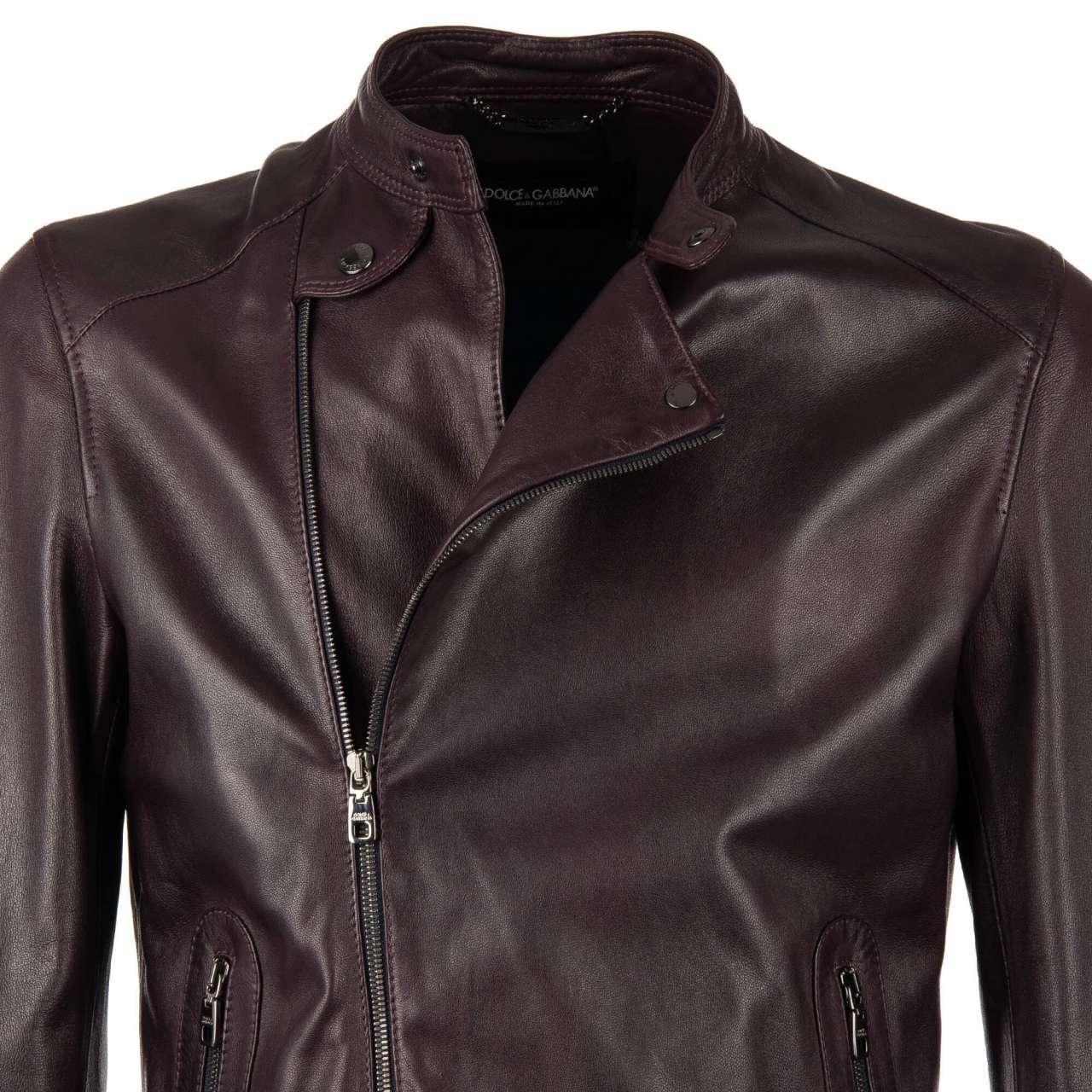 Dolce & Gabbana - Nappa Leather Biker Jacket with Pockets Purple 48 For Sale 2