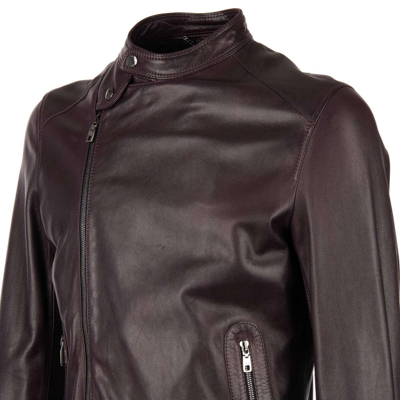 Dolce & Gabbana - Nappa Leather Biker Jacket with Pockets Purple 48 For Sale 3