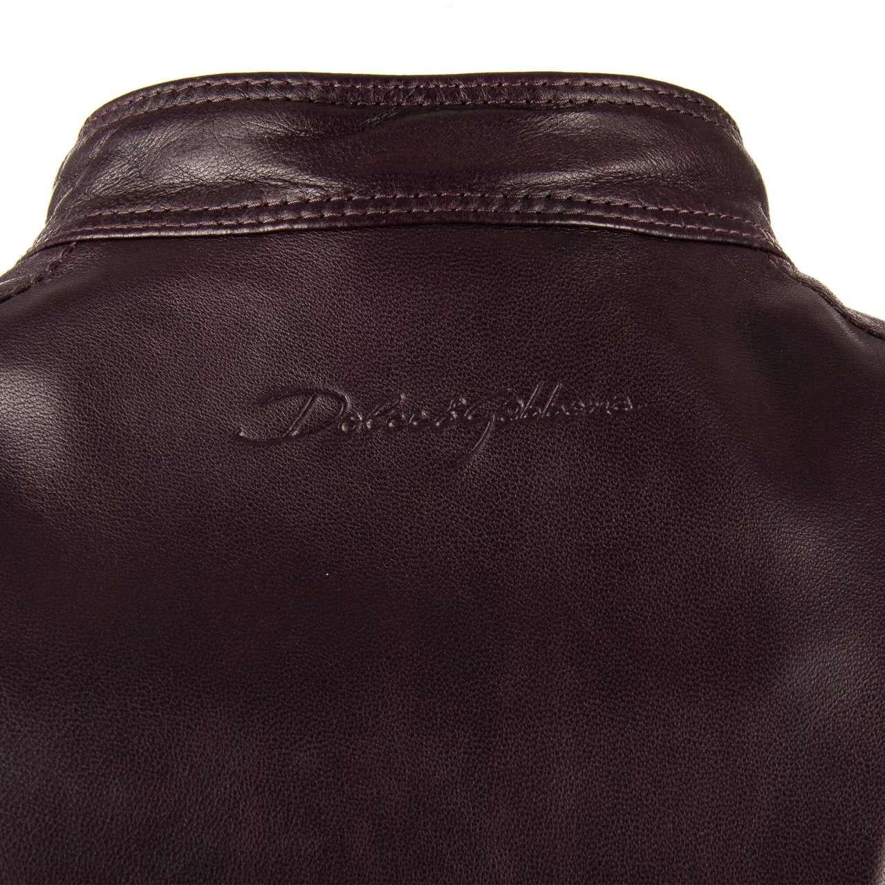 Dolce & Gabbana - Nappa Leather Biker Jacket with Pockets Purple 48 For Sale 4