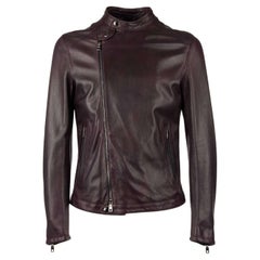 Dolce & Gabbana - Veste motard en cuir Nappa avec poches violettes, taille 48