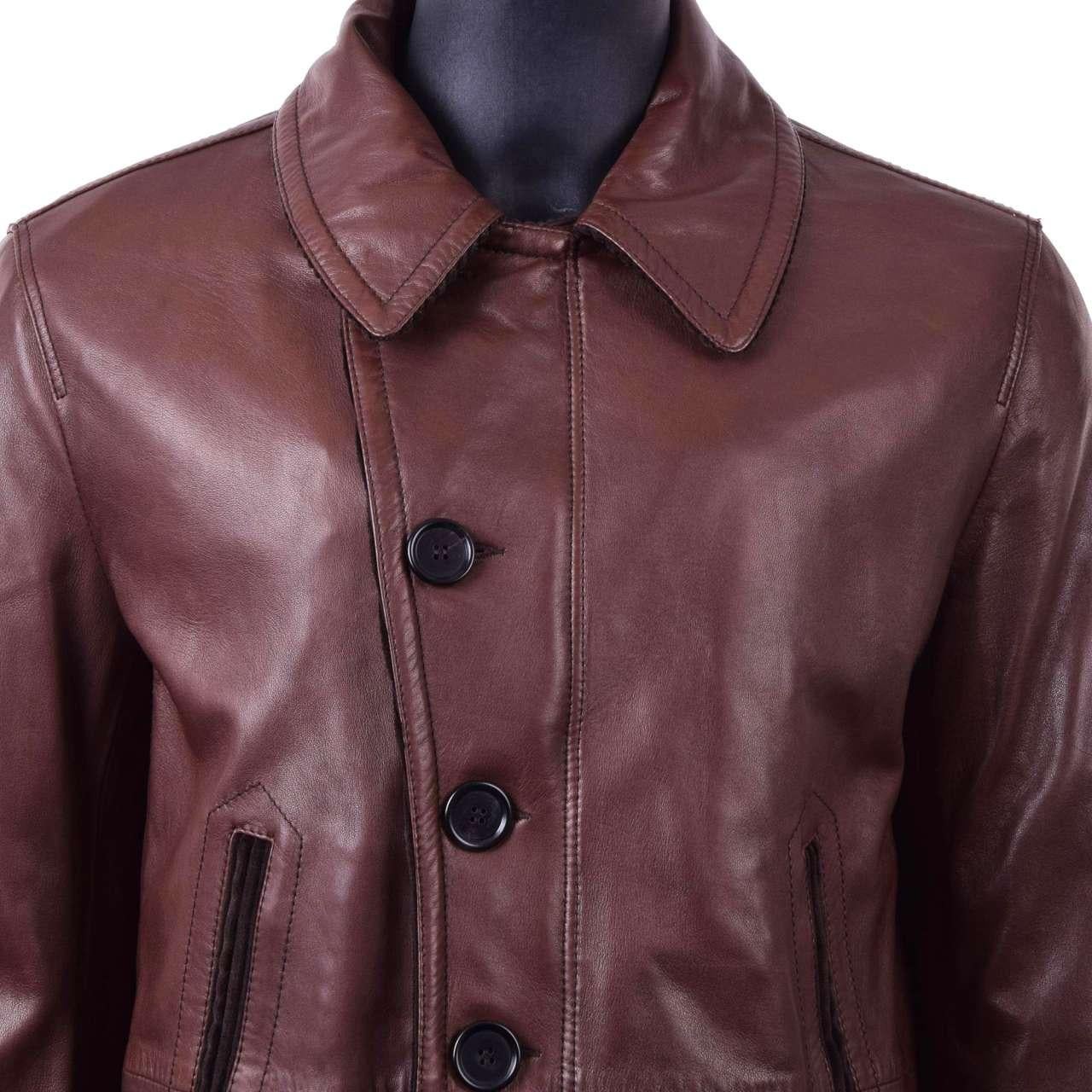 Dolce & Gabbana - Nappa Leather Jacket Brown In Excellent Condition For Sale In Erkrath, DE