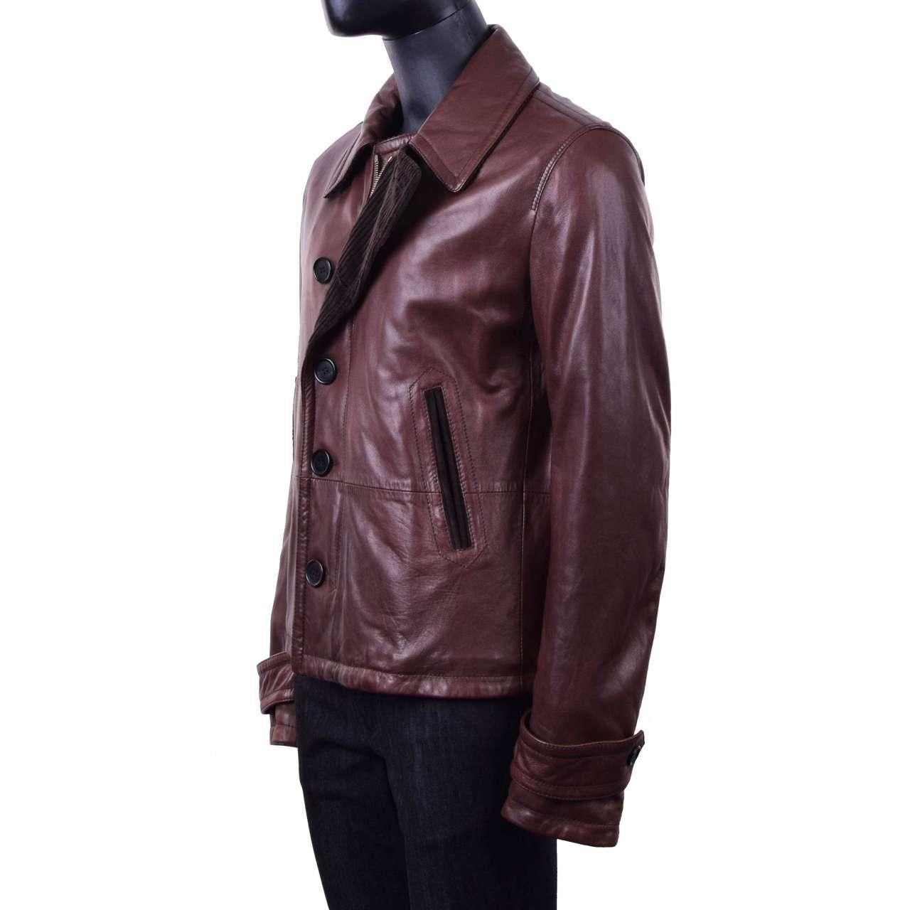 Dolce & Gabbana - Nappa Leather Jacket Brown For Sale 2