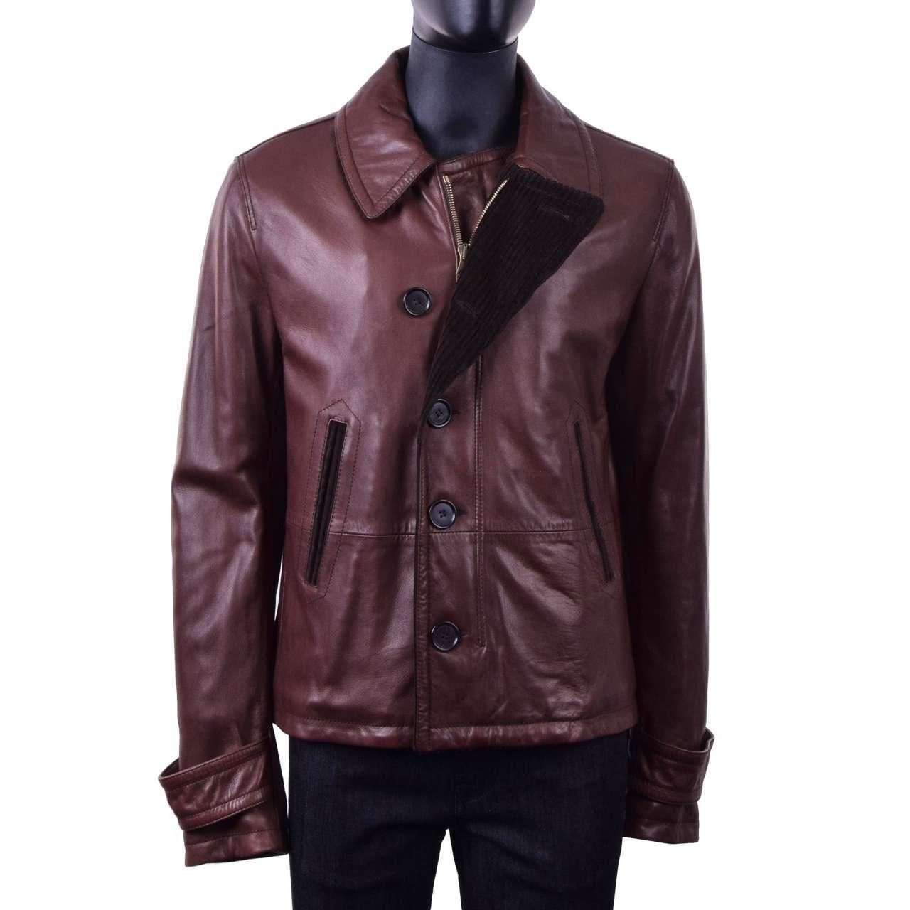 Dolce & Gabbana - Nappa Leather Jacket Brown For Sale 3