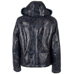 Dolce & Gabbana - Nappa Leather Jacket with Fur Lining and Hoody Blue 48 M