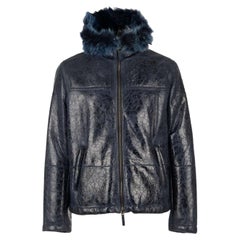 Dolce & Gabbana - Nappa Leather Jacket with Fur Lining and Hoody Blue 48 M