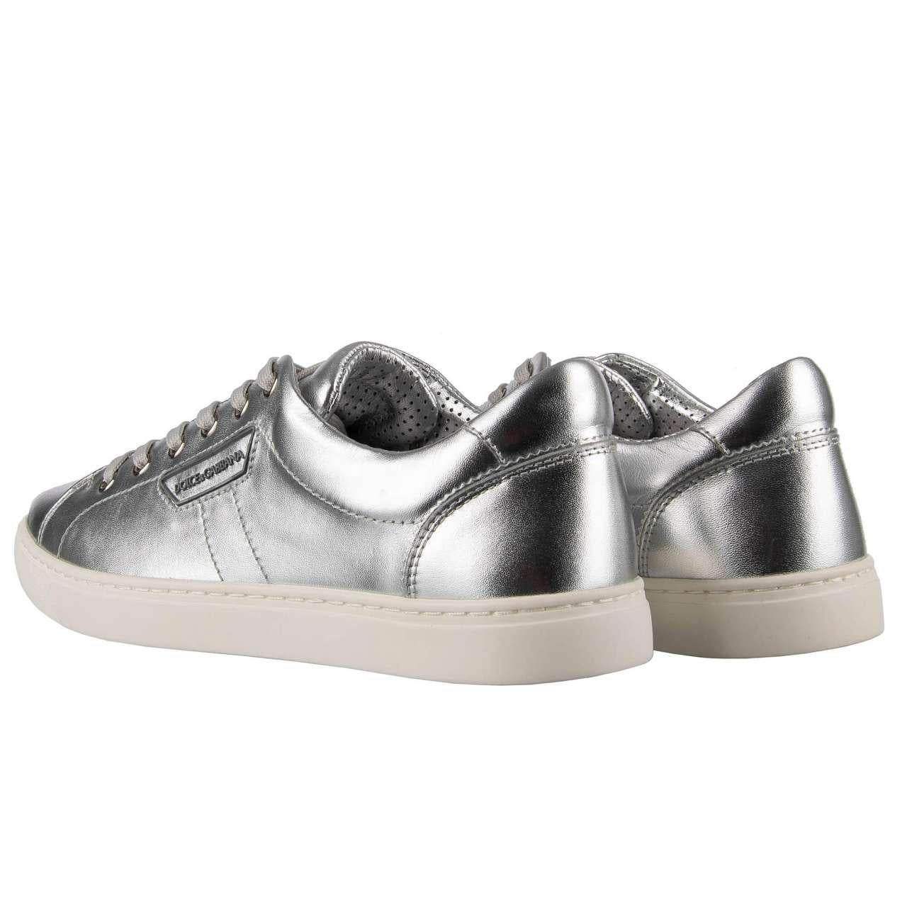 Dolce & Gabbana - Nappa Leather Sneakers LONDON Silver EUR 39 In Excellent Condition For Sale In Erkrath, DE