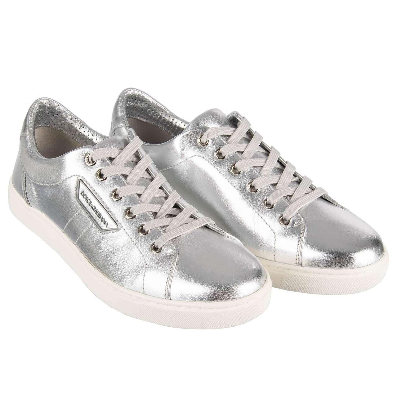 Men's Dolce & Gabbana - Nappa Leather Sneakers LONDON Silver EUR 39 For Sale