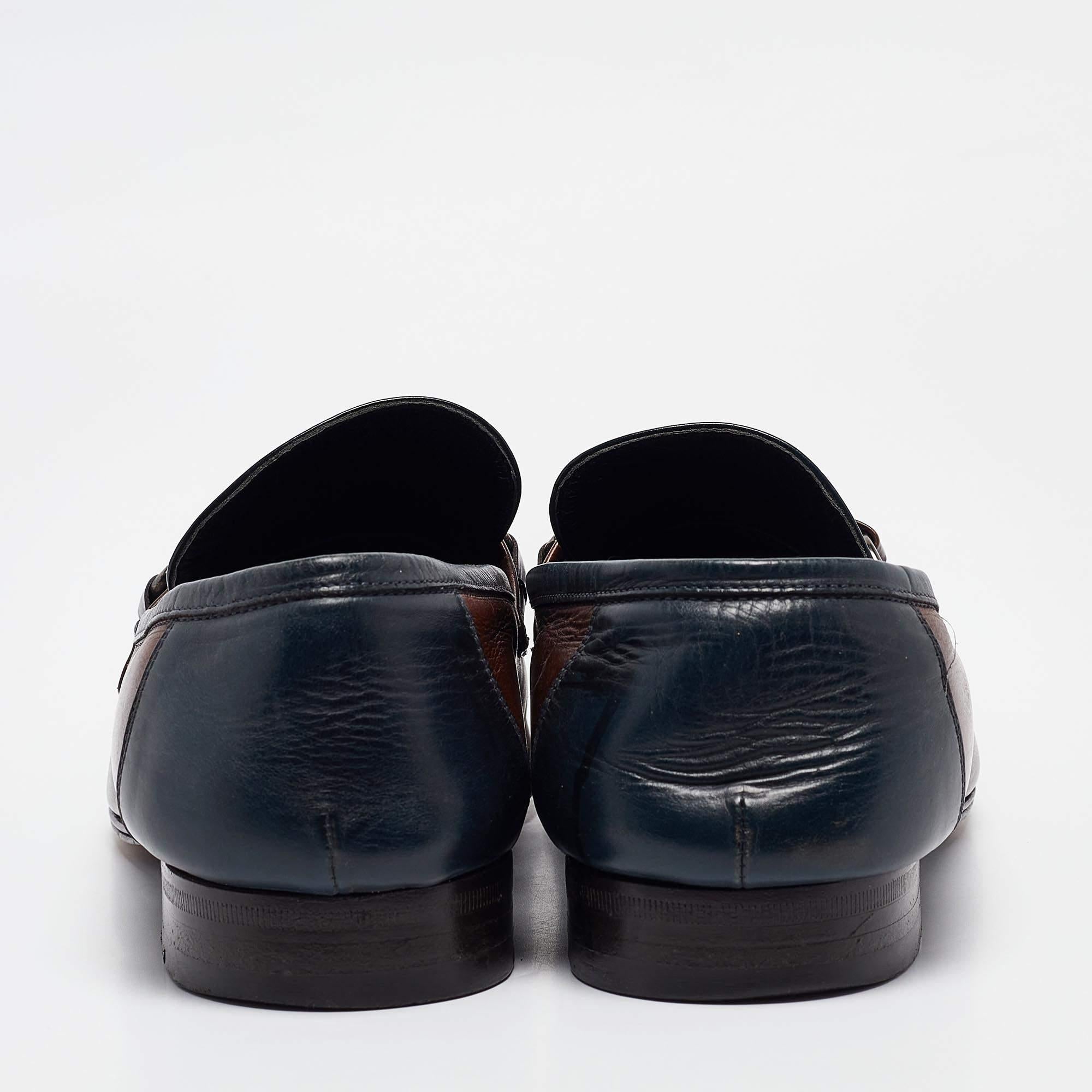 Men's Dolce & Gabbana Navy Blue/Brown Leather Buckle Loafers Size 42.5