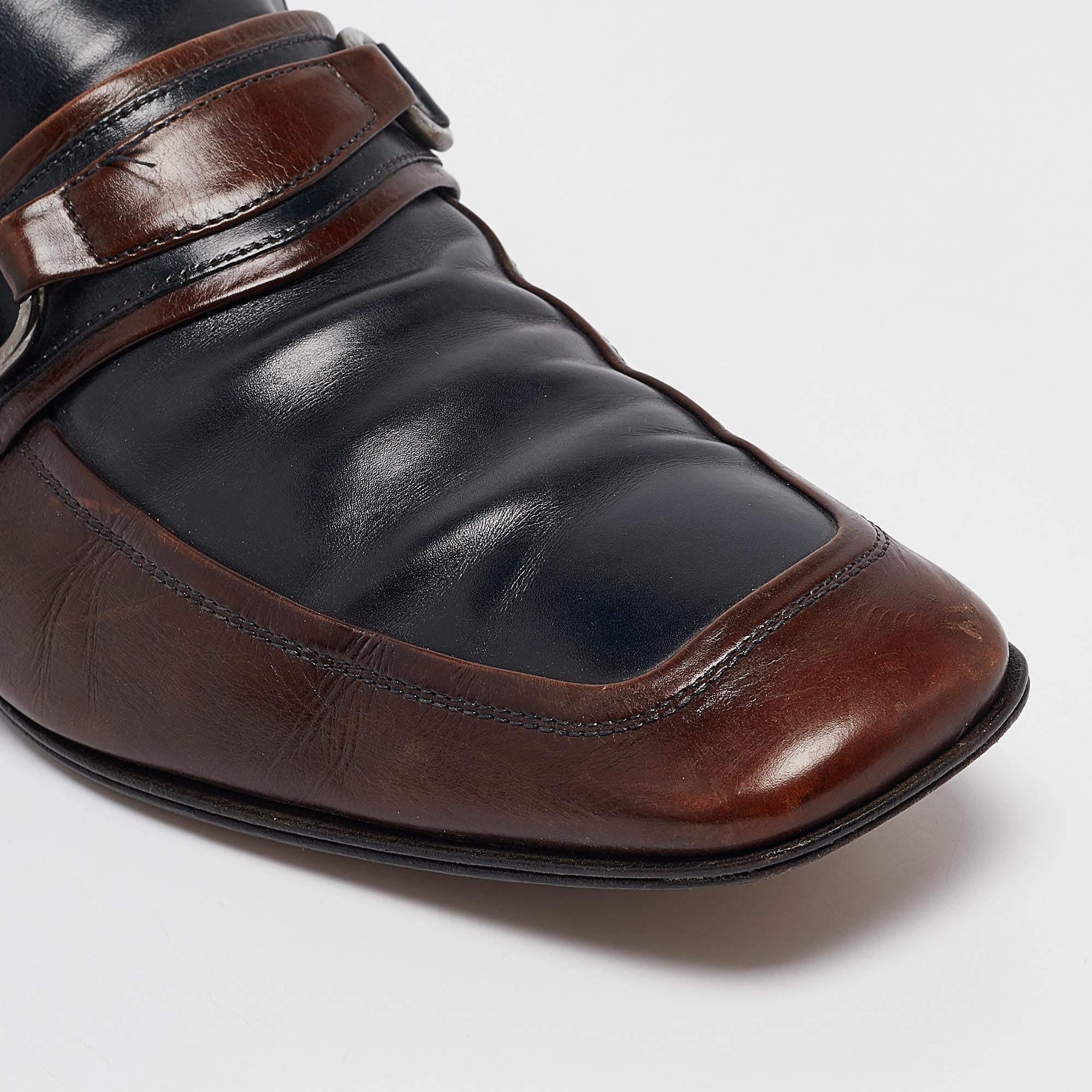 Dolce & Gabbana Navy Blue/Brown Leather Buckle Loafers Size 42.5 3