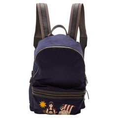 Dolce & Gabbana Navy Blue/Brown Nylon and Leather Printed Backpack