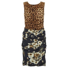 Dolce & Gabbana Navy Blue/Brown Printed Silk Mini Dress M