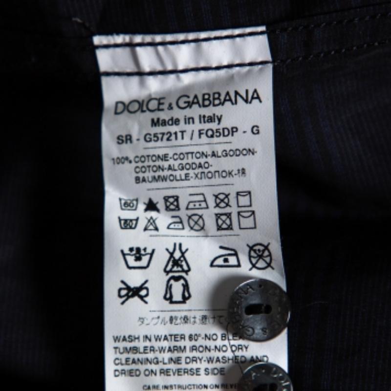 Noir Dolce & Gabbana - Chemise en coton bleu marine à motifs à carreaux M