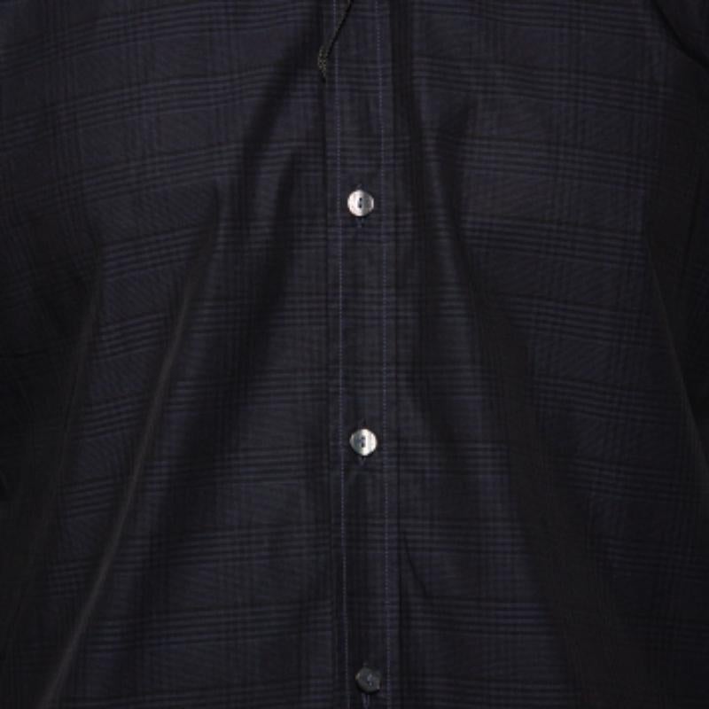 Dolce & Gabbana - Chemise en coton bleu marine à motifs à carreaux M Excellent état à Dubai, Al Qouz 2