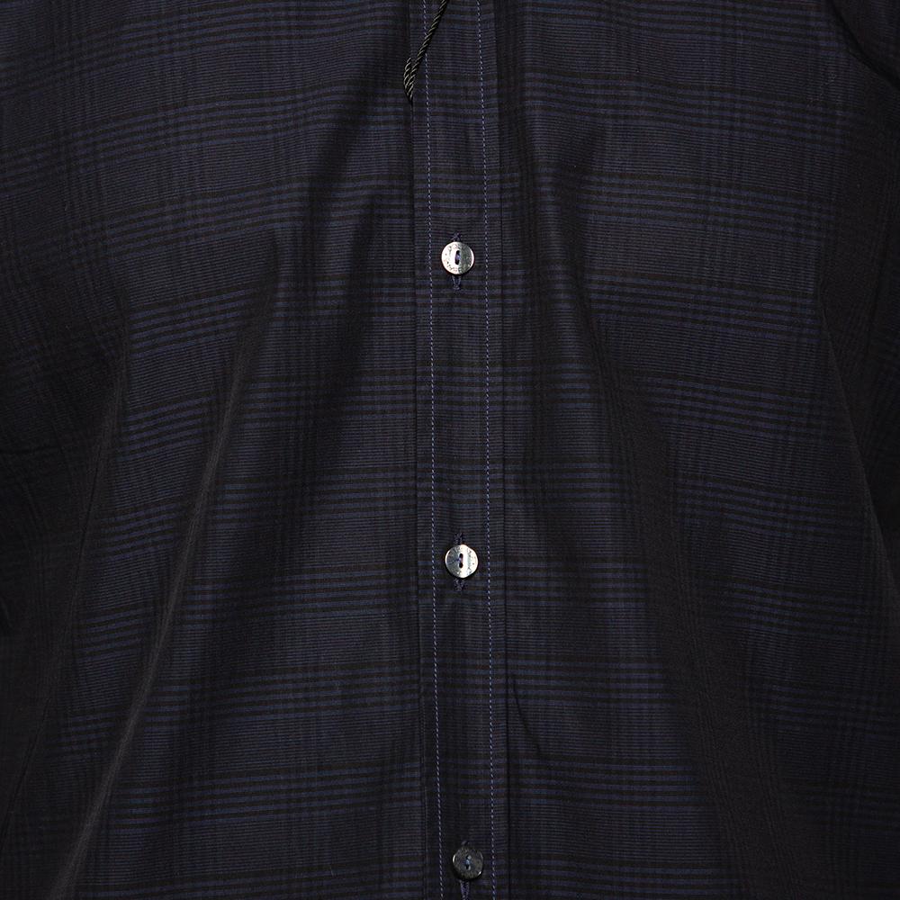 Black Dolce & Gabbana Navy Blue Check Patterned Cotton Shirt M For Sale