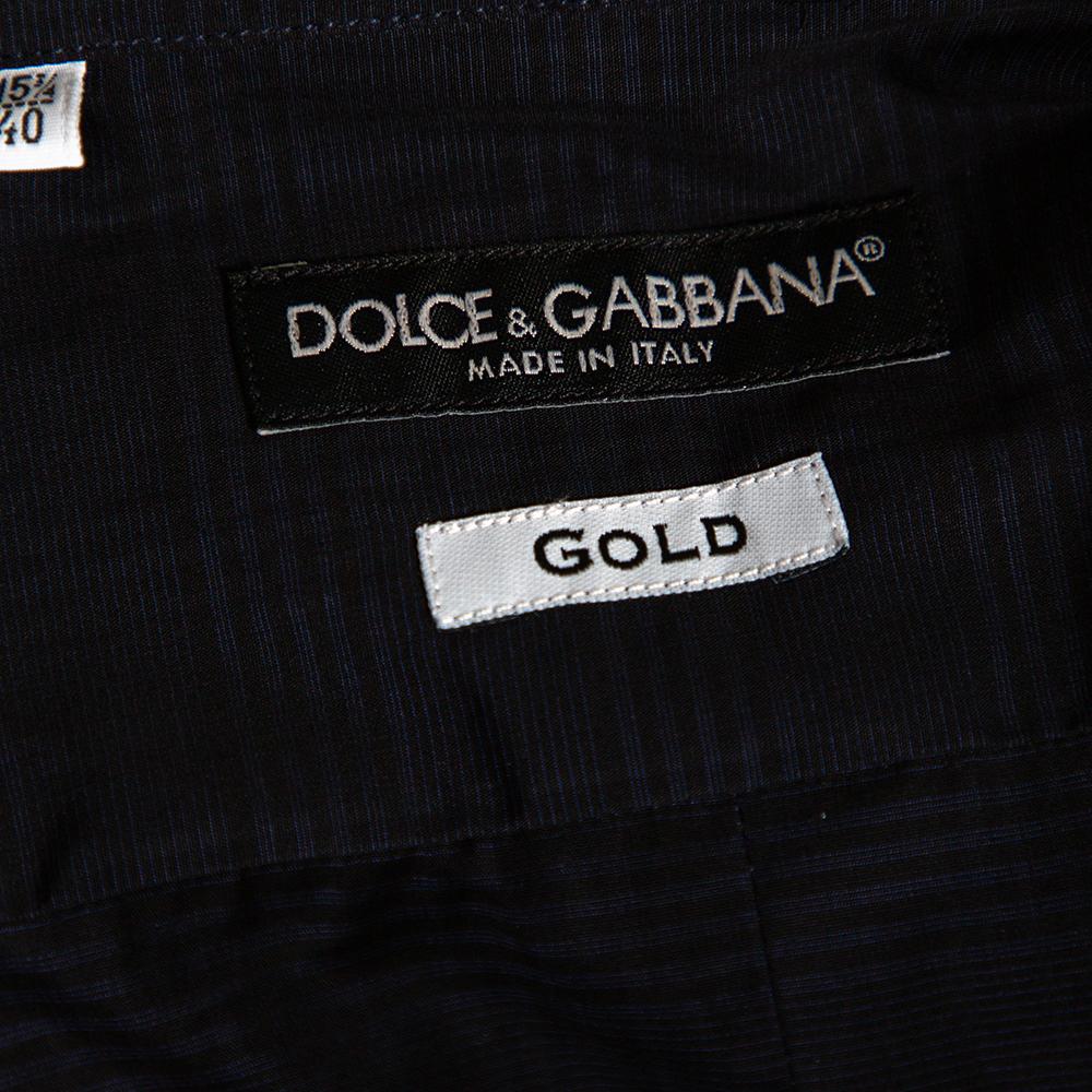 Dolce & Gabbana Navy Blue Check Patterned Cotton Shirt M In Excellent Condition For Sale In Dubai, Al Qouz 2