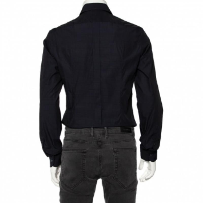 Dolce & Gabbana - Chemise en coton bleu marine à motifs à carreaux M 1