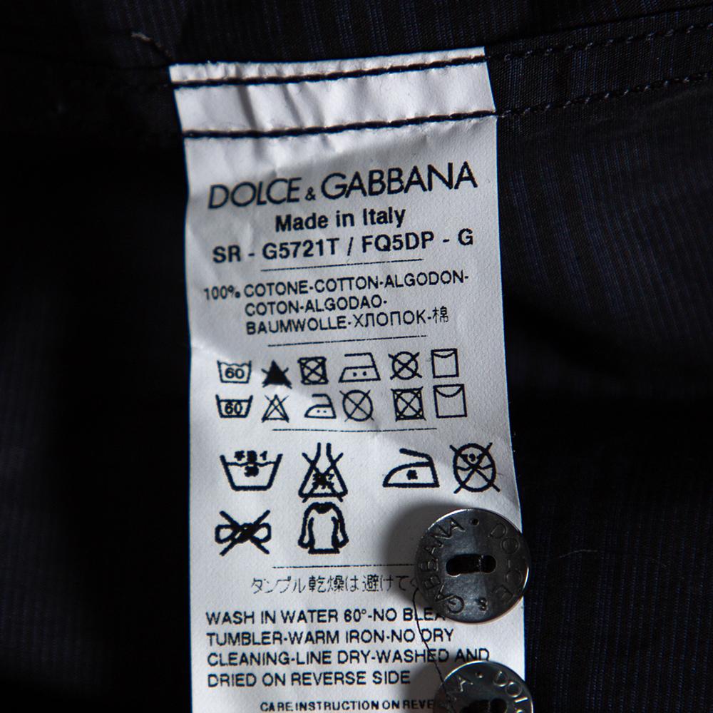 Men's Dolce & Gabbana Navy Blue Check Patterned Cotton Shirt M For Sale