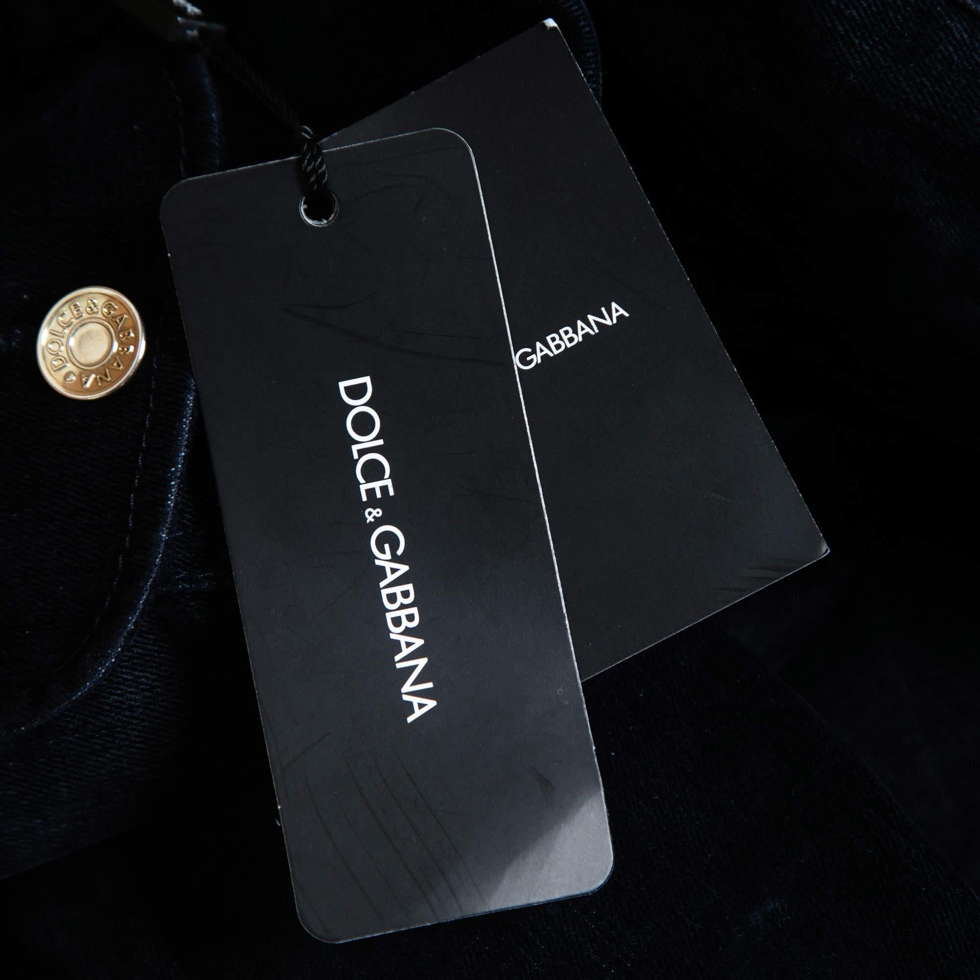 Black Dolce & Gabbana Navy Blue Corduroy Button Front Jacket S