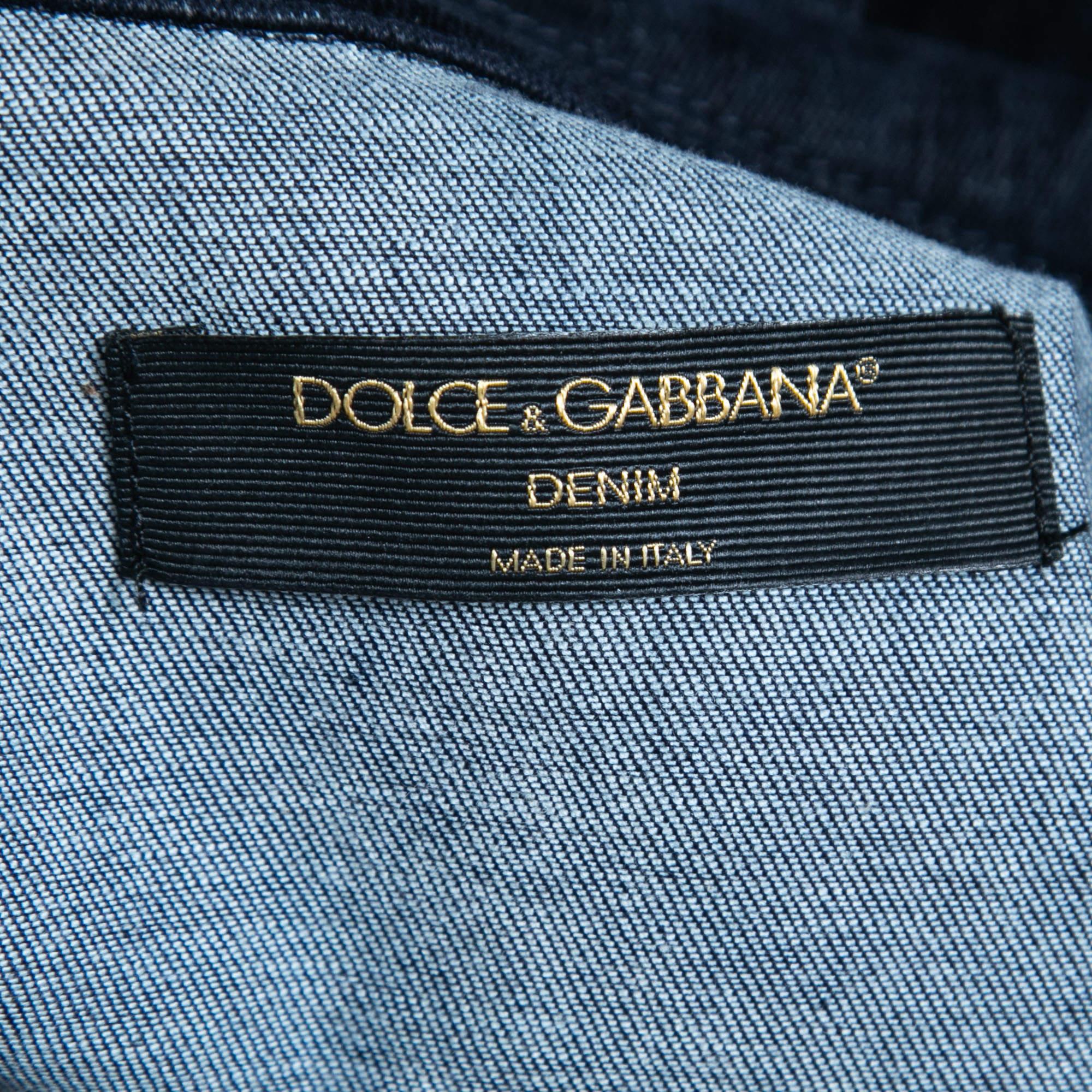 Dolce & Gabbana Navy Blue Corduroy Button Front Jacket S In Excellent Condition In Dubai, Al Qouz 2