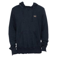 Dolce & Gabbana Navy Blue Cotton Frayed Detail Hoodie XL