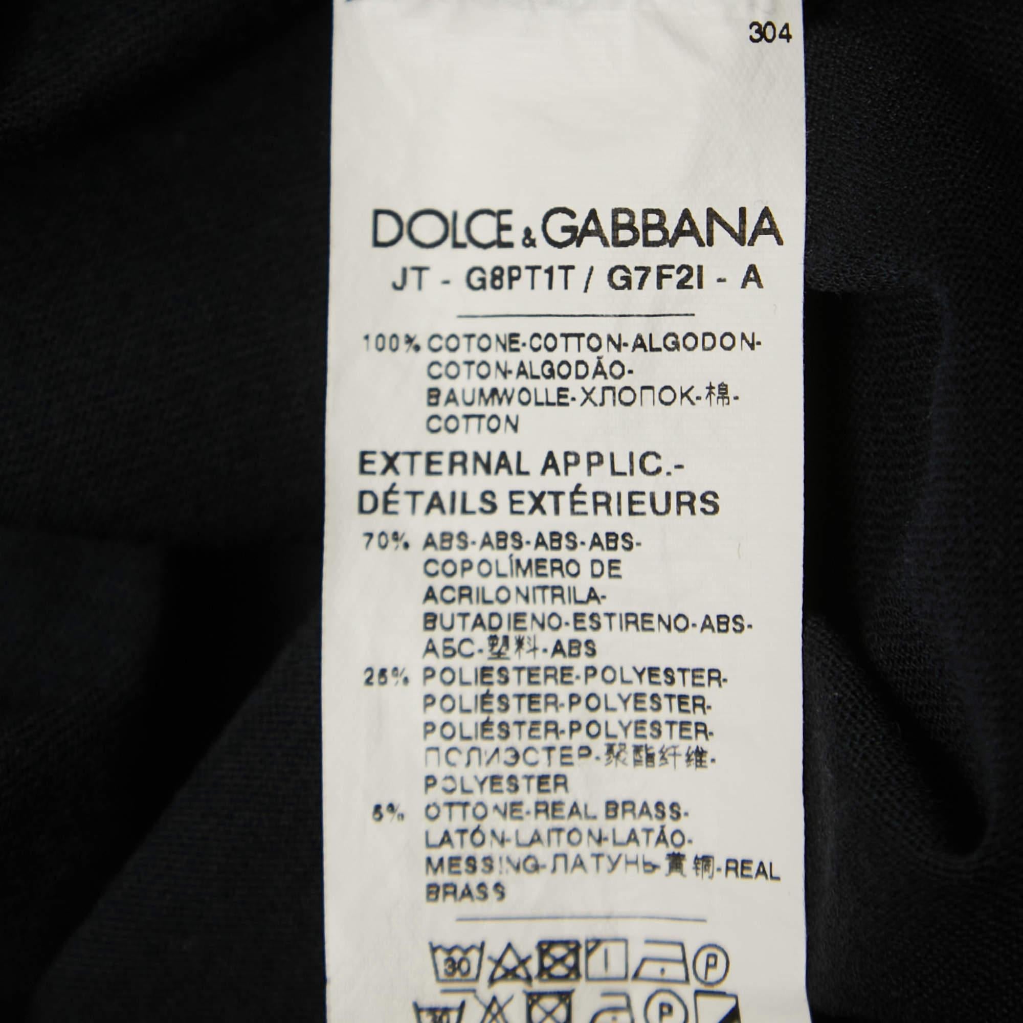 Dolce & Gabbana Blue Cotton Logo Patch Crew Neck Men Pullover Sweater
