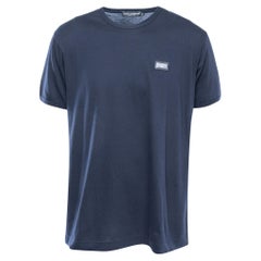 Dolce 
Gabbana Navy Blue Cotton Logo Patch Crew Neck Half Sleeve T-Shirt 5XL