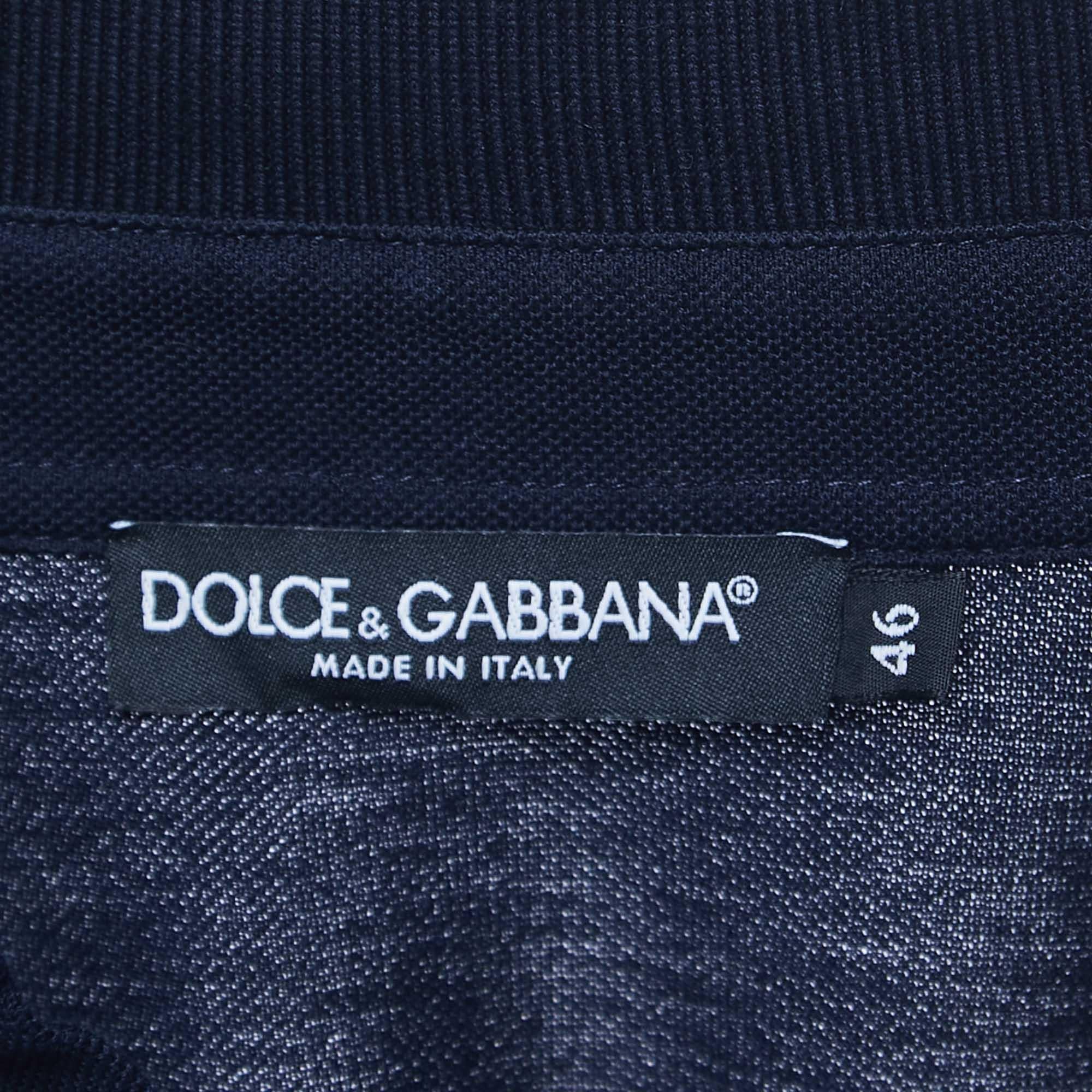 Men's Dolce & Gabbana Navy Blue Cotton Pique Logo Applique Polo T-Shirt S