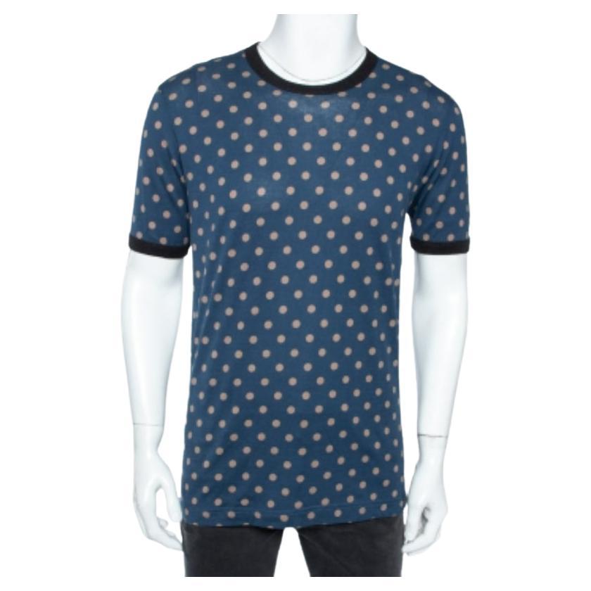 Dolce & Gabbana Cuello redondo de lunares de algodón azul marino XL
