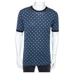 Dolce & Gabbana Navy Blue Cotton Polka Dot Crew Neck XL
