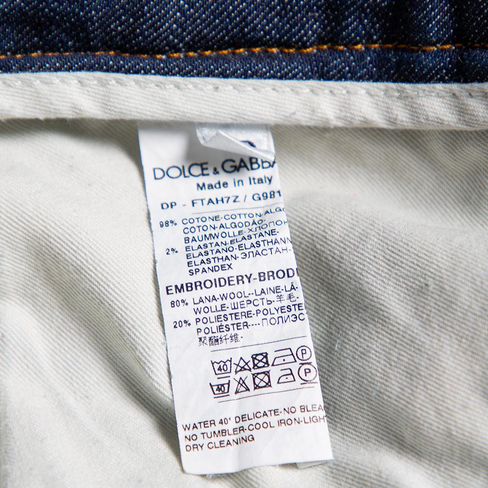 Dolce & Gabbana Navy Blue Denim Contrast Applique Detail Skinny Fit Jeans M In Good Condition In Dubai, Al Qouz 2