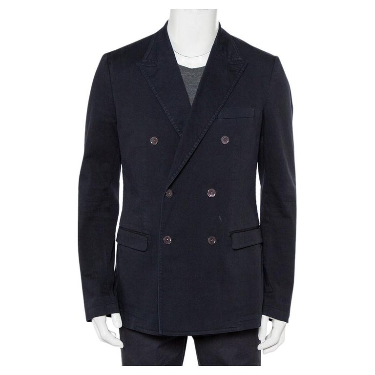 Dolce and Gabbana Navy Blue Denim Double Breasted Blazer XXL For Sale