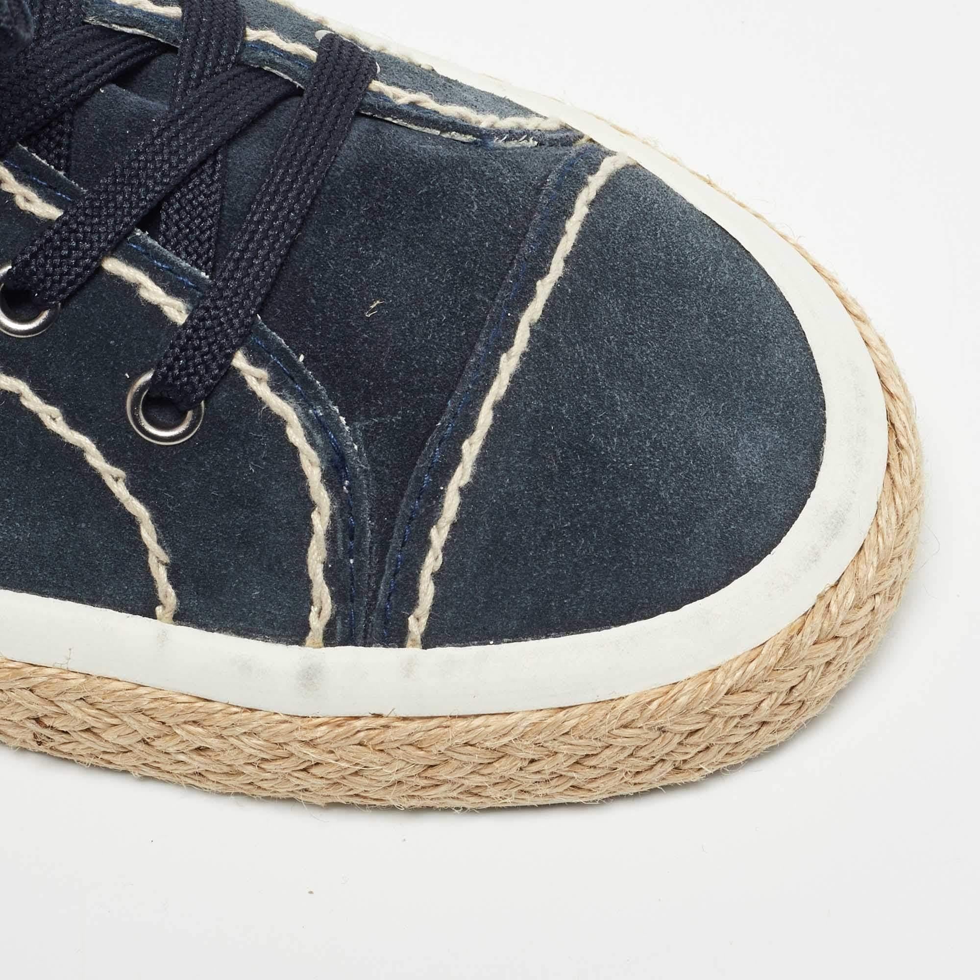 Dolce & Gabbana Navy Blue Denim Lace Up Espadrille Size 44 For Sale 2