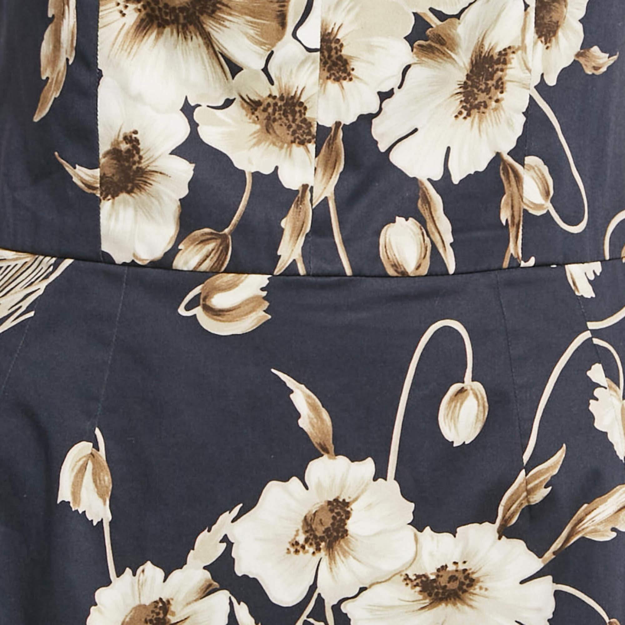 Black Dolce & Gabbana Navy Blue Floral Print Cotton Midi Dress M