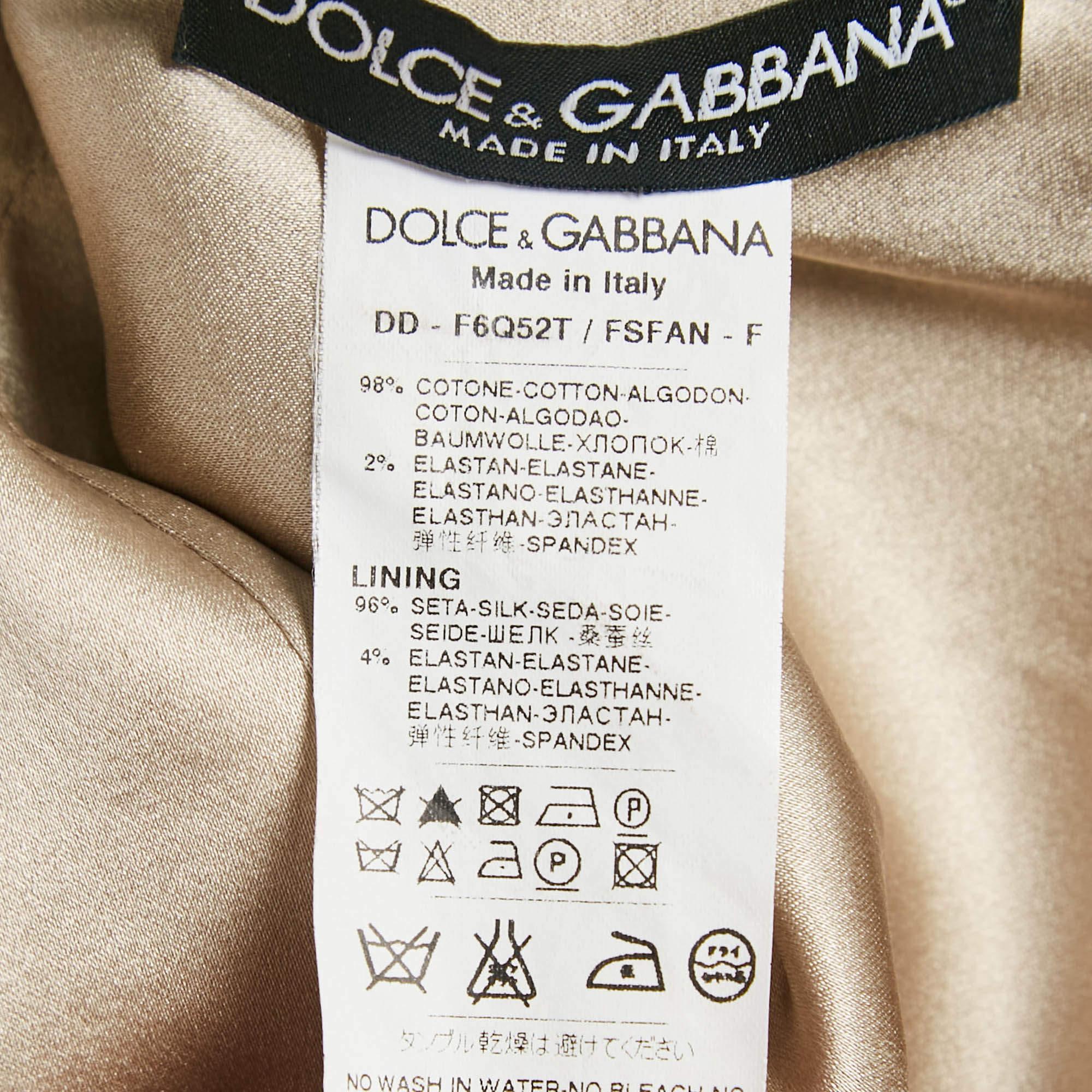 Dolce & Gabbana Navy Blue Floral Print Cotton Midi Dress M 1