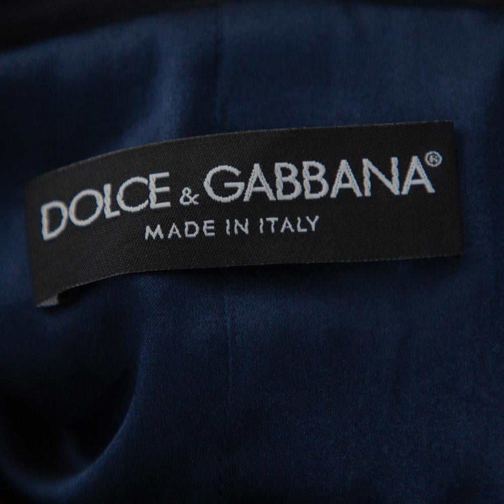 Black Dolce & Gabbana Navy Blue Floral Sequin Embellished Velvet Tailcoat S