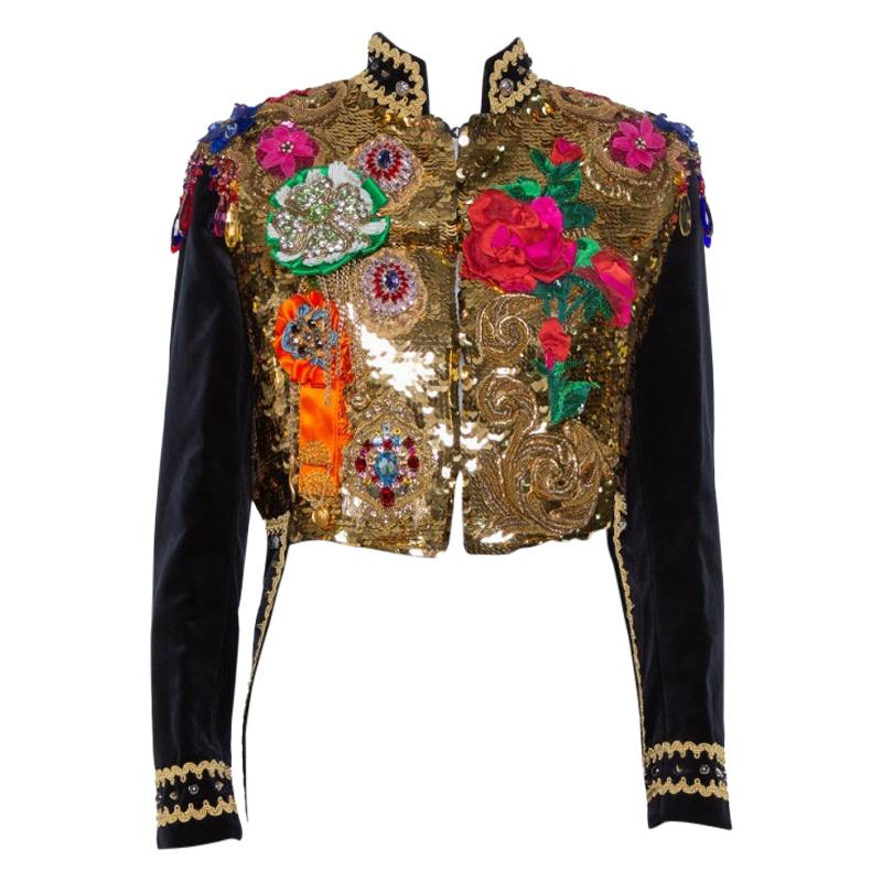 Dolce & Gabbana Navy Blue Floral Sequin Embellished Velvet Tailcoat S