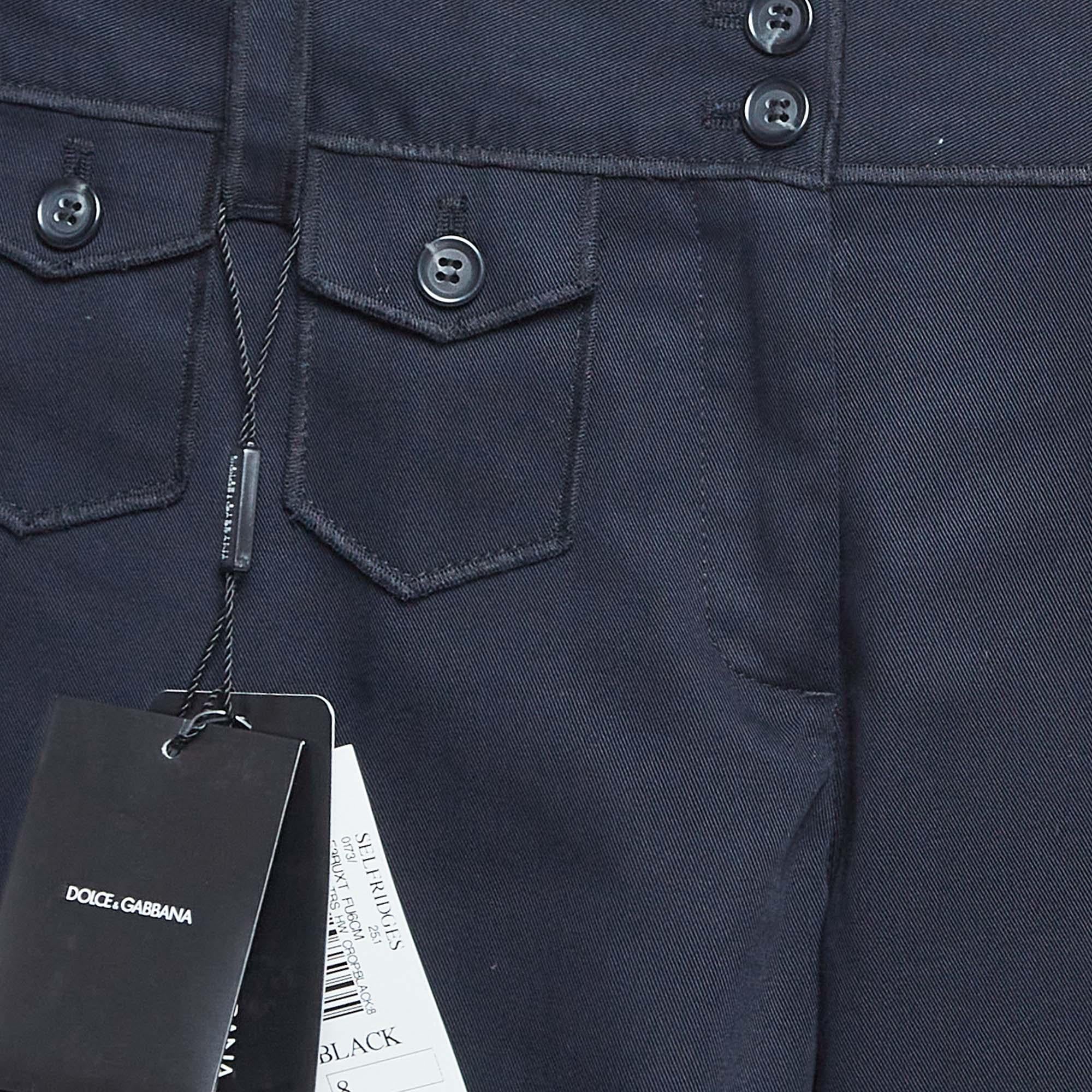 Black Dolce & Gabbana Navy Blue Gabardine Cropped Trousers S For Sale