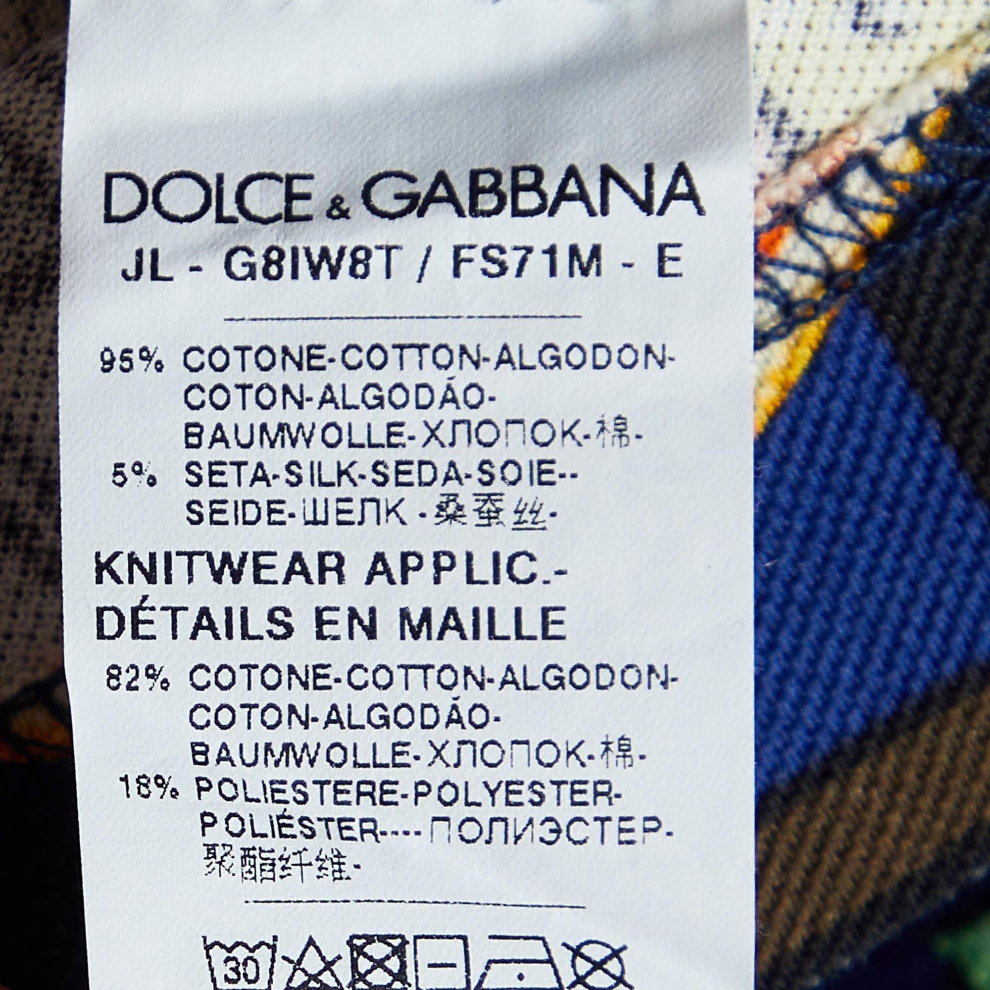Dolce & Gabbana Navy Blue Italy Print Cotton & Silk Polo T-Shirt XS In New Condition For Sale In Dubai, Al Qouz 2