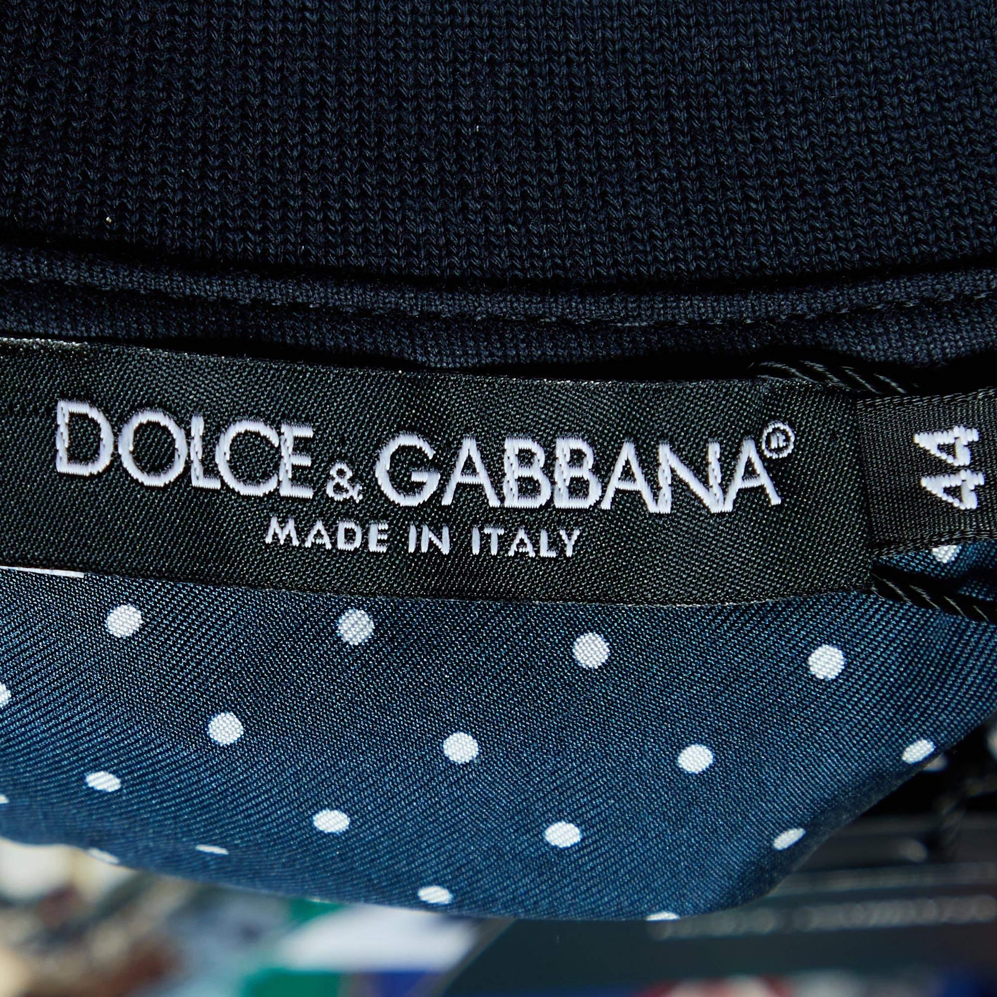 Dolce & Gabbana Navy Blue Italy Print Cotton & Silk Polo T-Shirt XS For Sale 1