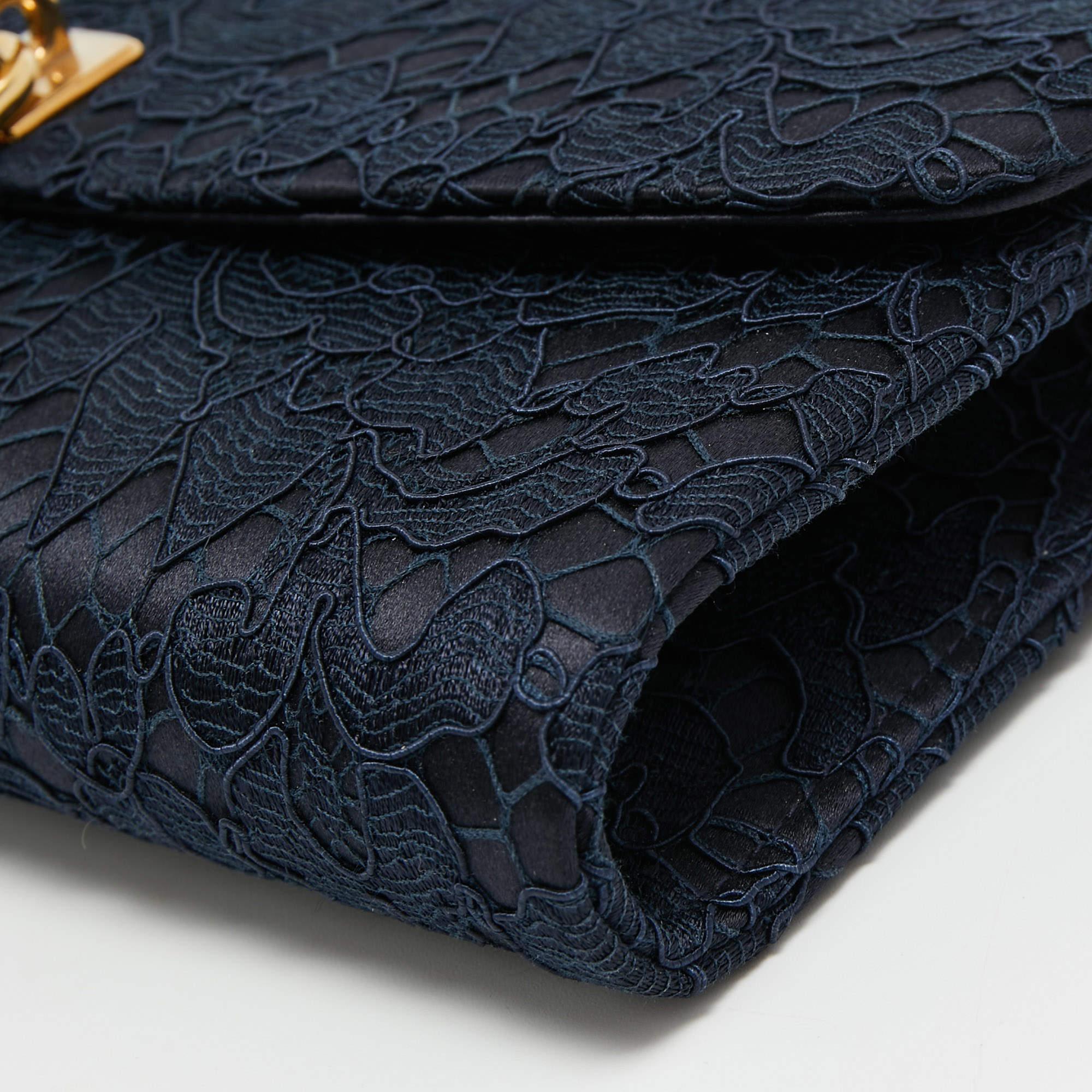 Dolce & Gabbana Navy Blue Lace and Satin Padlock Chain Clutch 5