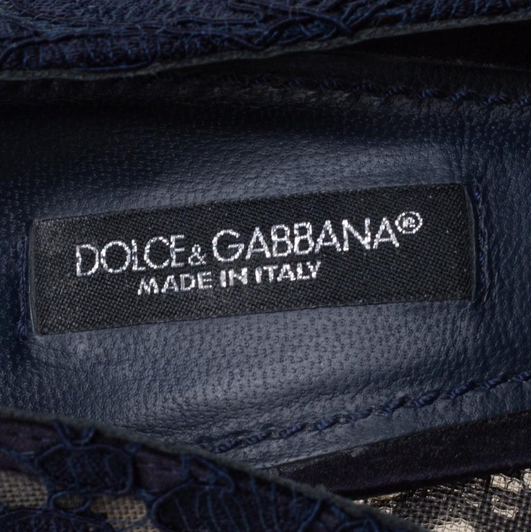 Dolce and Gabbana Navy Blue Lace Crystal Embellished Bellucci Toe Pumps ...