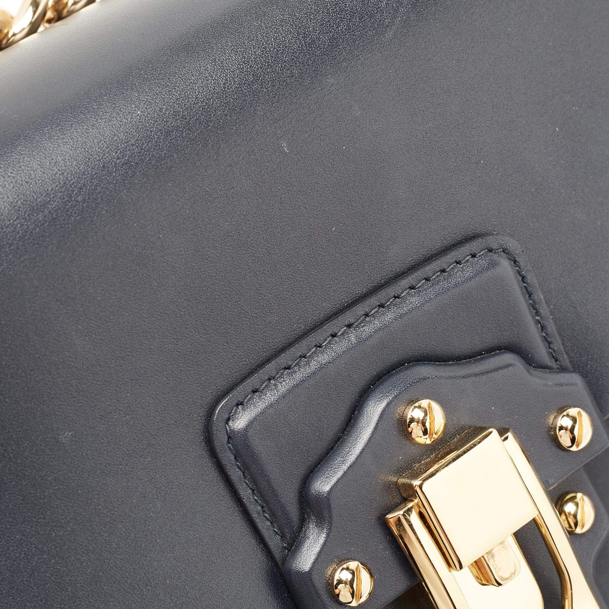 Dolce & Gabbana Navy Blue Leather Large Lucia Shoulder Bag 8