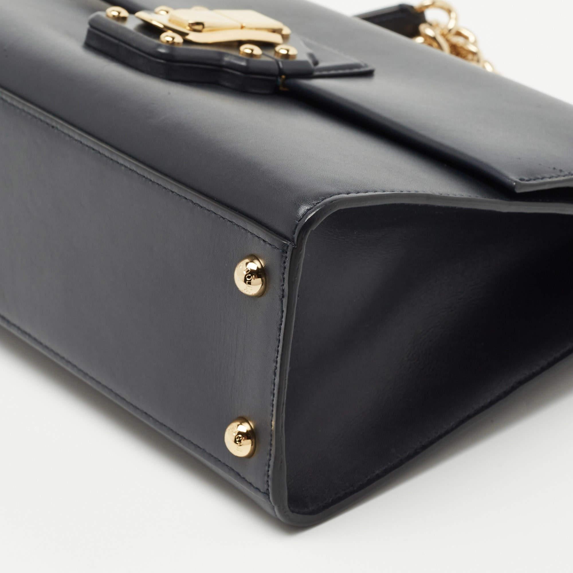 Dolce & Gabbana Navy Blue Leather Large Lucia Shoulder Bag 3