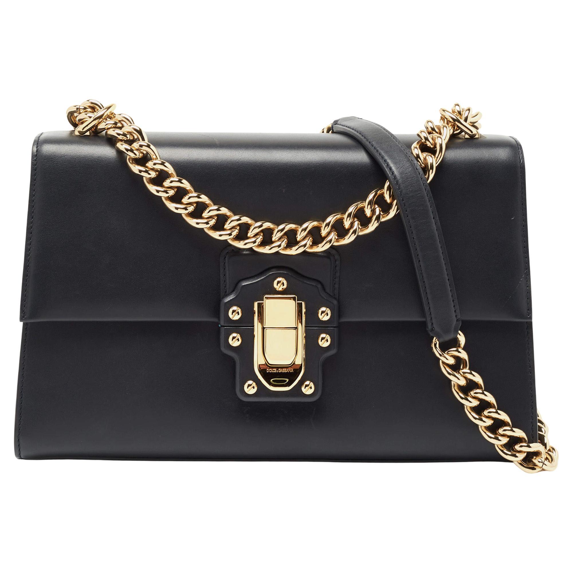 Dolce & Gabbana Navy Blue Leather Large Lucia Shoulder Bag
