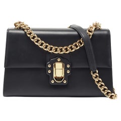 Dolce & Gabbana Navy Blue Leather Large Lucia Shoulder Bag