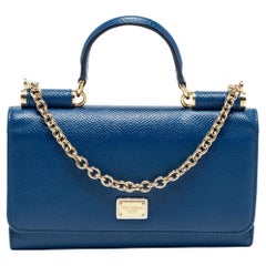 Dolce & Gabbana Navy Blue Leather Miss Sicily Von Wallet on Chain