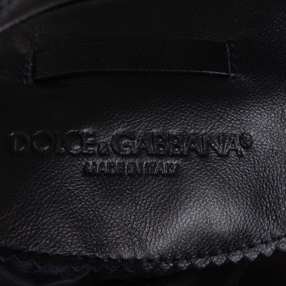 Dolce & Gabbana Navy Blue Leather Quilted Lined Biker Jacket M In New Condition In Dubai, Al Qouz 2