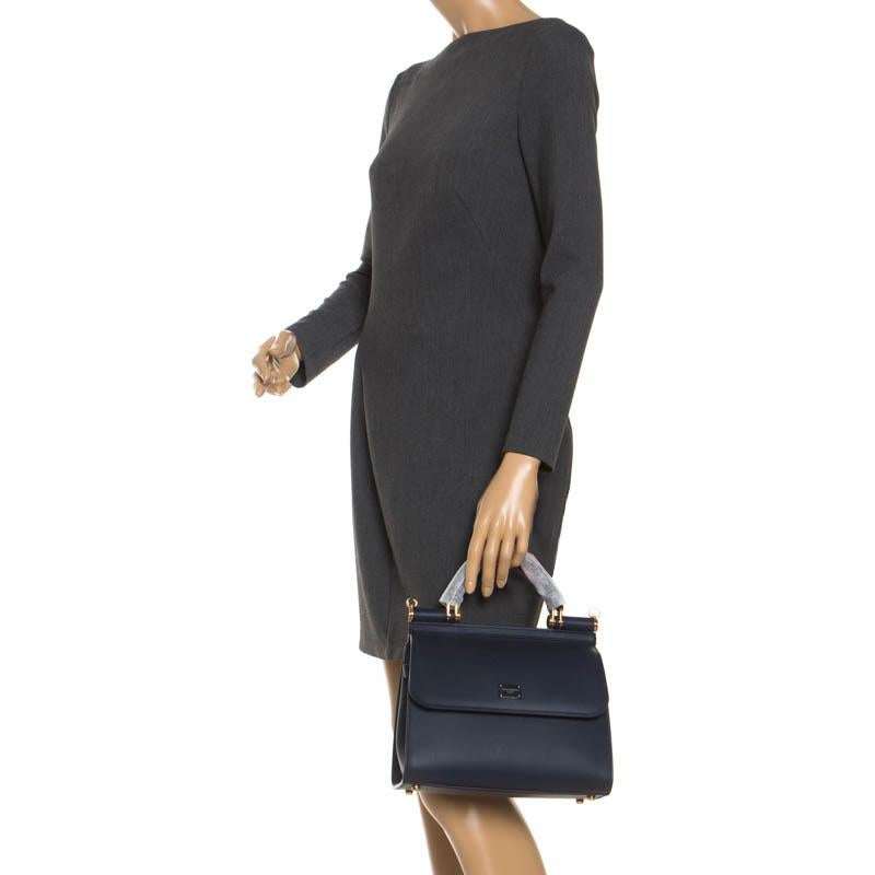 Dolce & Gabbana Marineblaues Leder Sicily 58 Top Handle Bag (Schwarz)