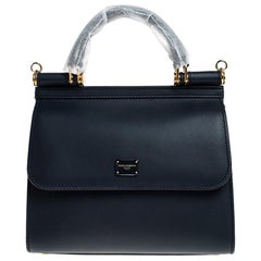 Dolce & Gabbana Navy Blue Leather Sicily 58 Top Handle Bag