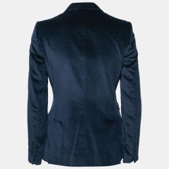 Dolce & Gabbana Navy Blue Patterned Velvet Waistcoat & Blazer Set S/M